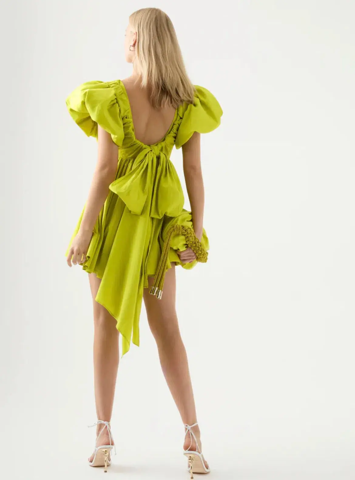 Aje Gretta Bow Back Mini Dress Chartreuse Green Size 16 / 2XL - Image 3