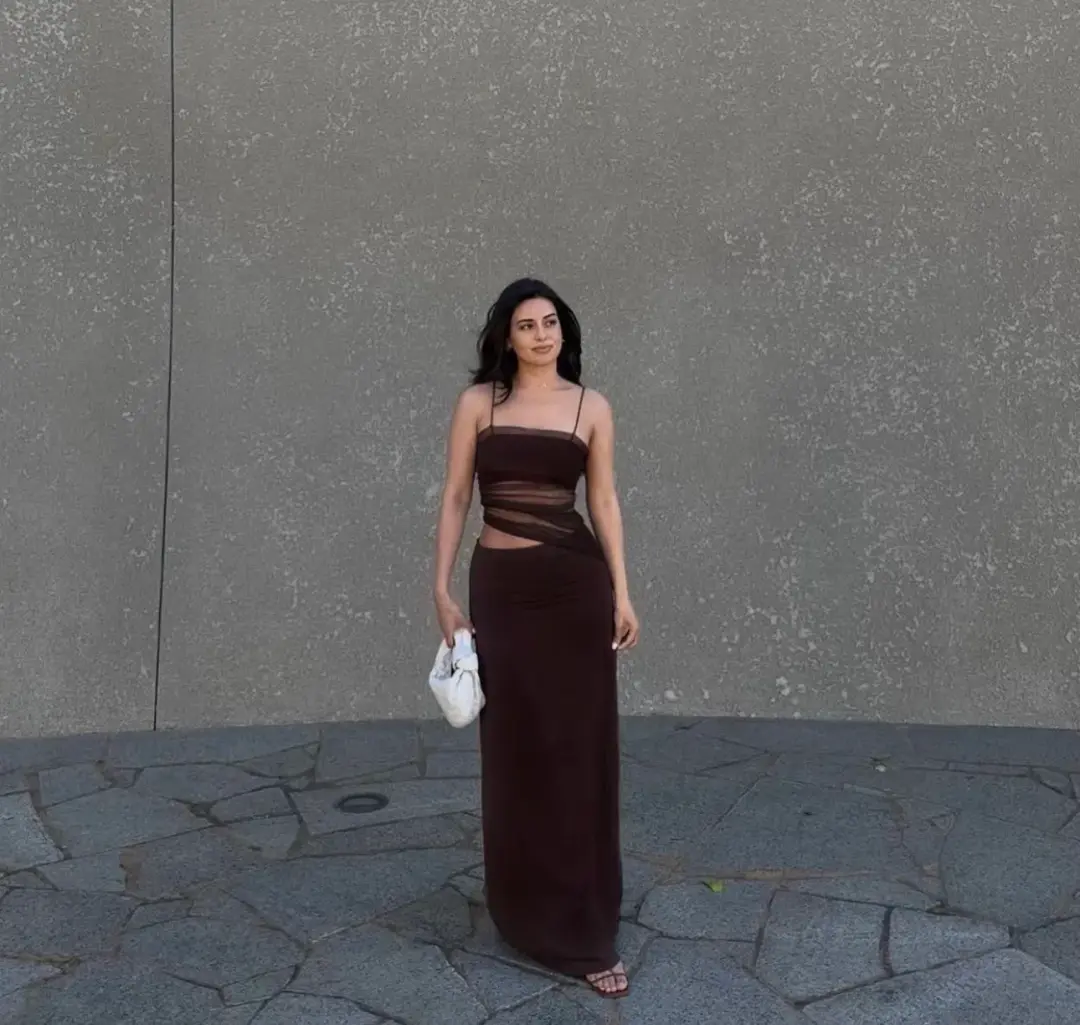 Christopher Esber Sheer Panel Dress Brown Size 6 for rent on The Volte - main image