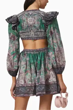 Zimmermann Anneke Ruffle Mini Dress Teal Paisley Size 0/Size 8 for rent on The Volte - image 2