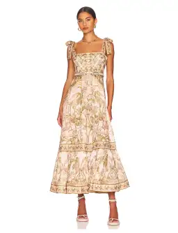 Zimmermann Lyre Picnic Dress in Khaki Palm Size 2/ AU 12