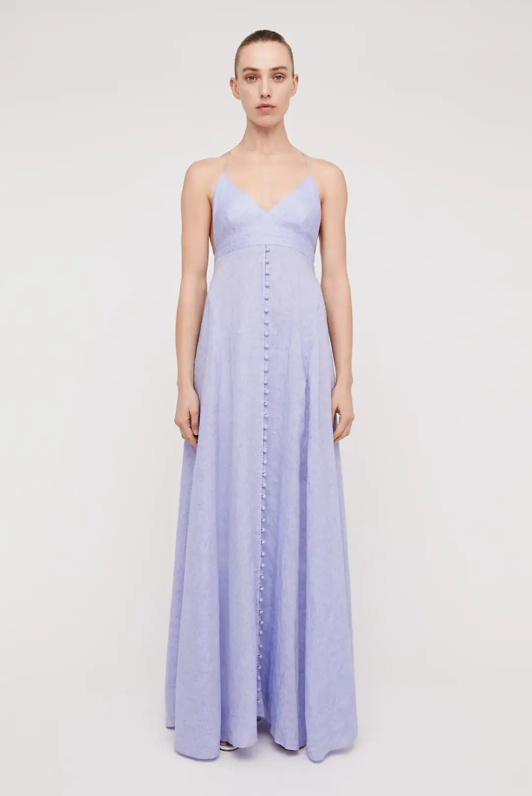 Scanlan Theodore Italian Linen Shoestring Dress Lilac Size 8 for rent on The Volte - main image