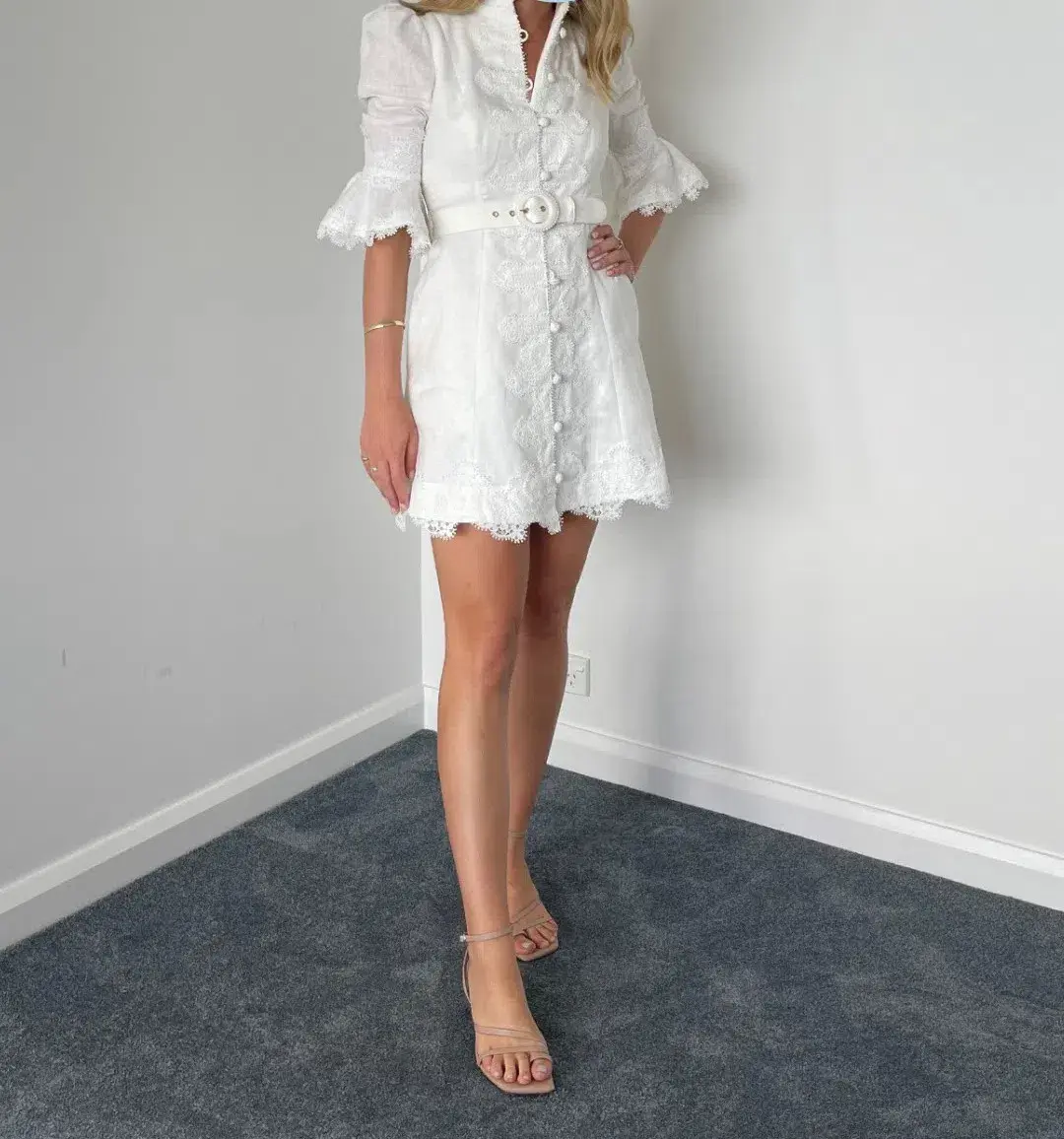 Zimmermann High Tide Applique Mini Dress Ivory Size 0 / Au 8 for rent on The Volte - main image