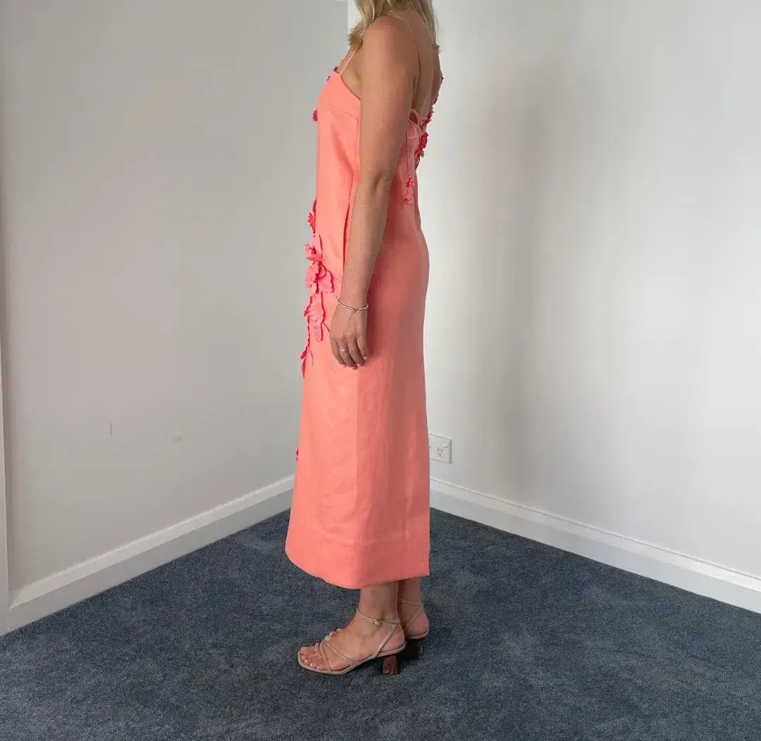 Zimmermann High Tide Lift Off Flower Midi Dress Guava Size 0 / Au 8 for rent on The Volte - main image