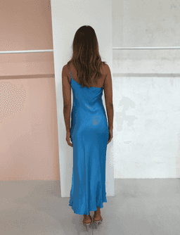 Bec & Bridge Frederic Asym Azure Blue Midi Dress Size 14