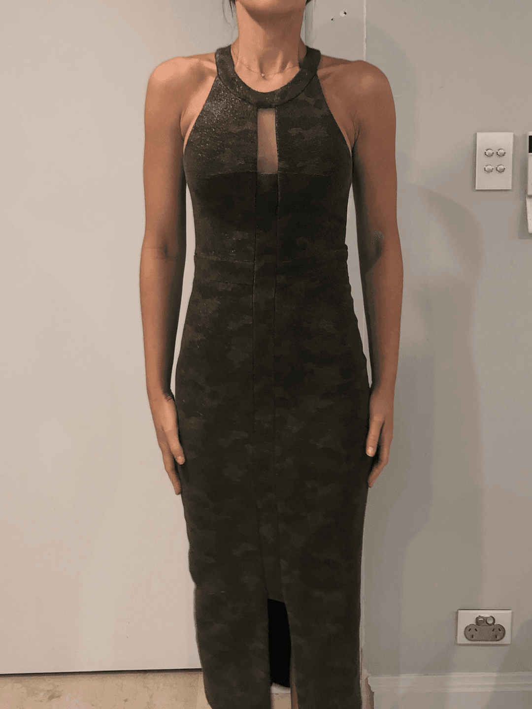 Manning Cartell Camouflage Green Midi SAMPLE PIECE Sz 6 for rent on The Volte - main image