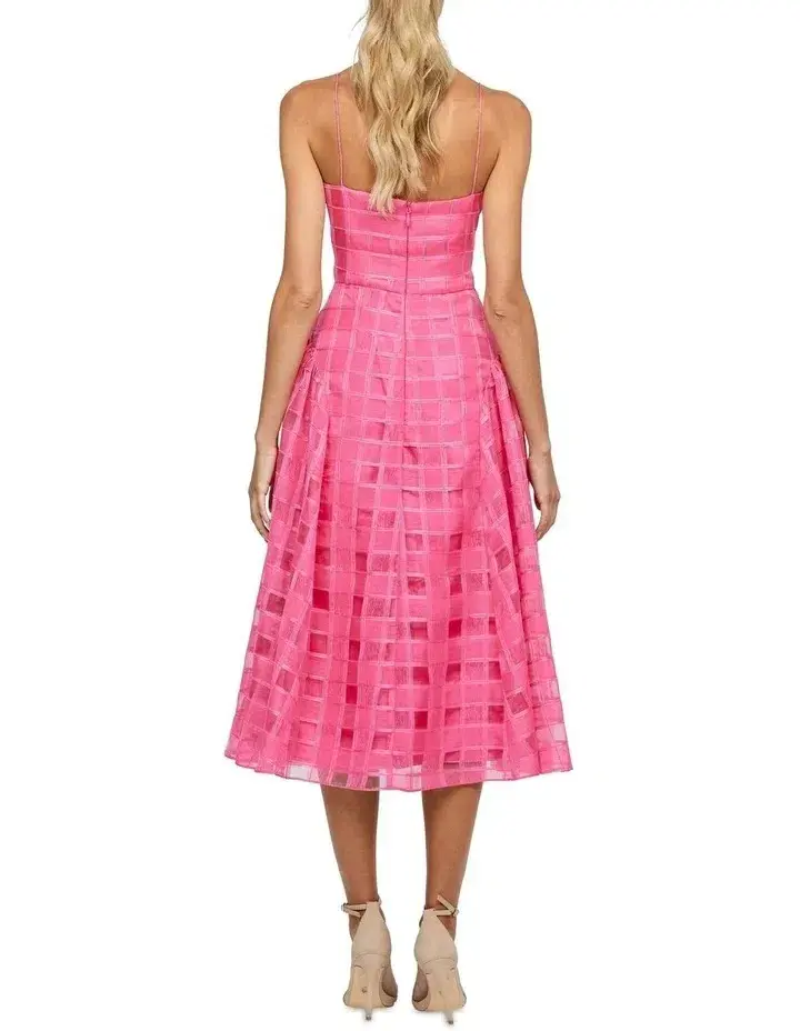 Bariano Kora V Neck Aline Midi Dress in Barbie Pink Size 10 for rent on The Volte - main image