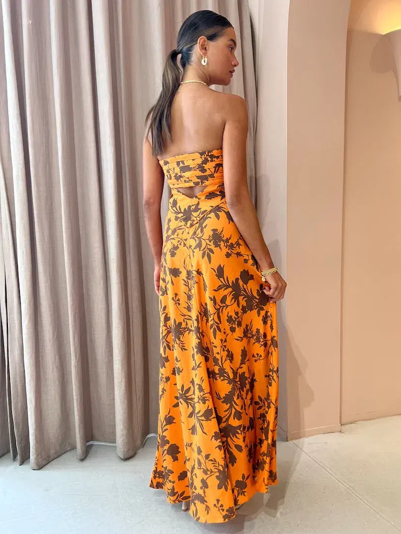 Shona Joy Uli Corded Strapless  Maxi Dress Orange Floral Size 8 / S - Image 4