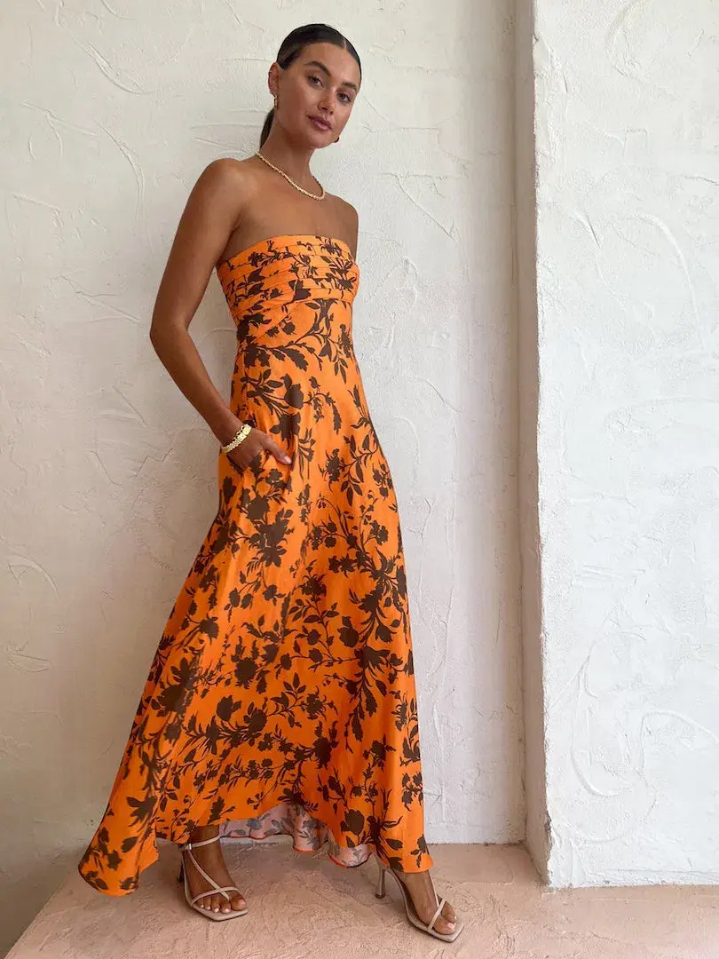 Shona Joy Uli Corded Strapless  Maxi Dress Orange Floral Size 8 / S - Image 3