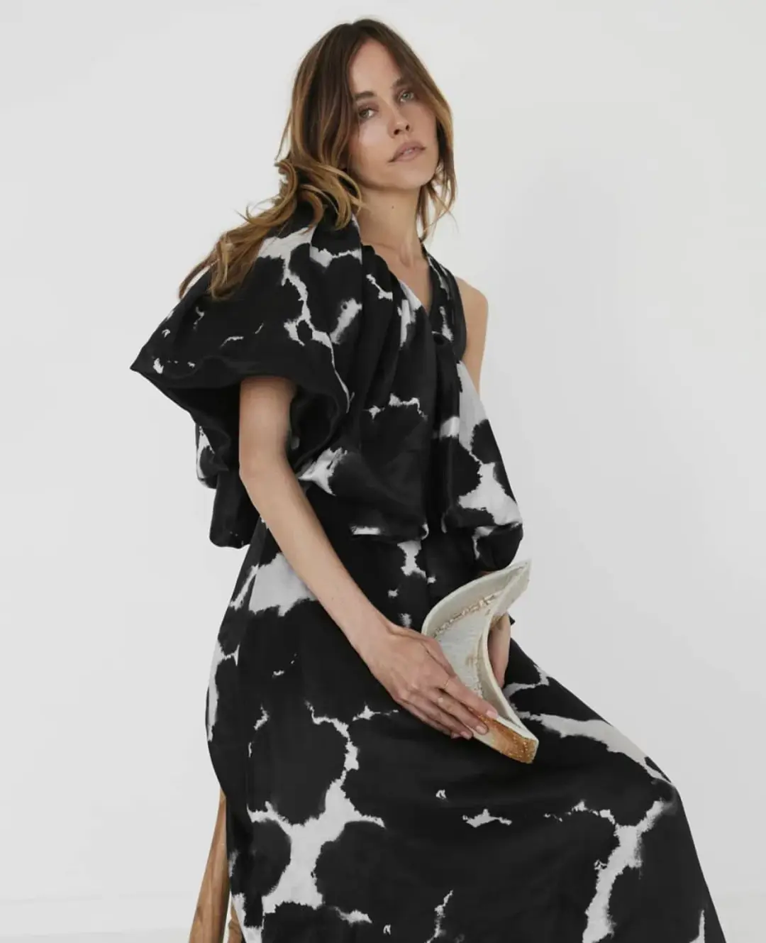 Aje Oxidised One Shoulder Gown Print Size 8 for rent on The Volte - main image