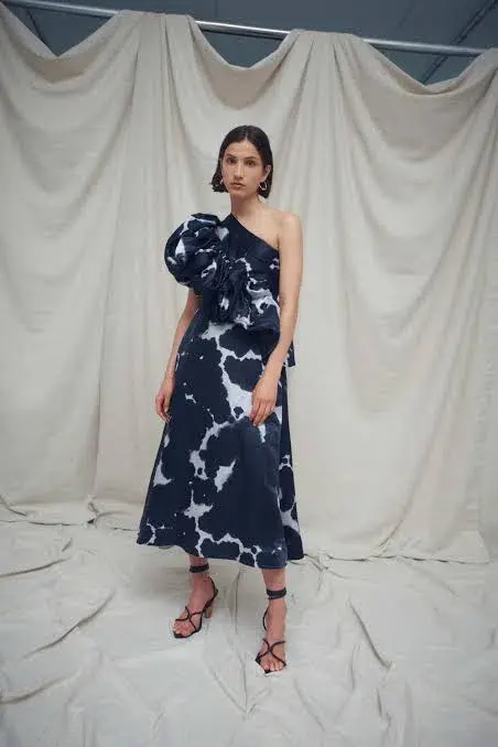 Aje Oxidised One Shoulder Gown Print Size 8 for rent on The Volte - main image