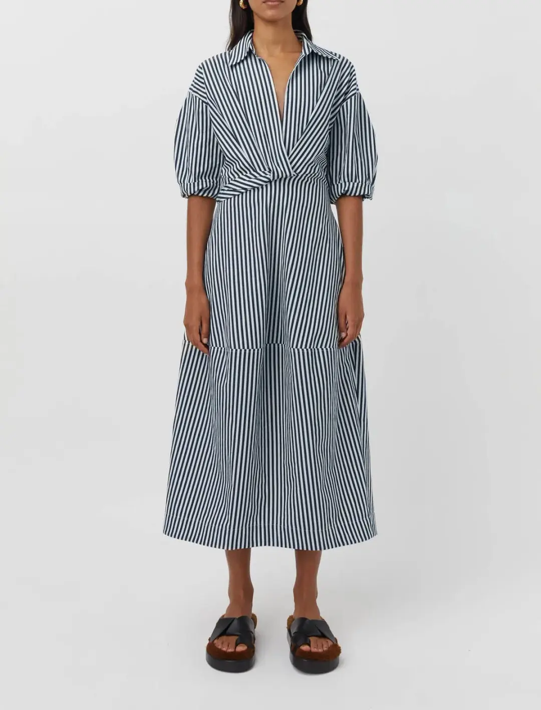 Camilla and Mark Flynn Cocoon Dress in Navy/White Stripe Size 14 for rent on The Volte - main image