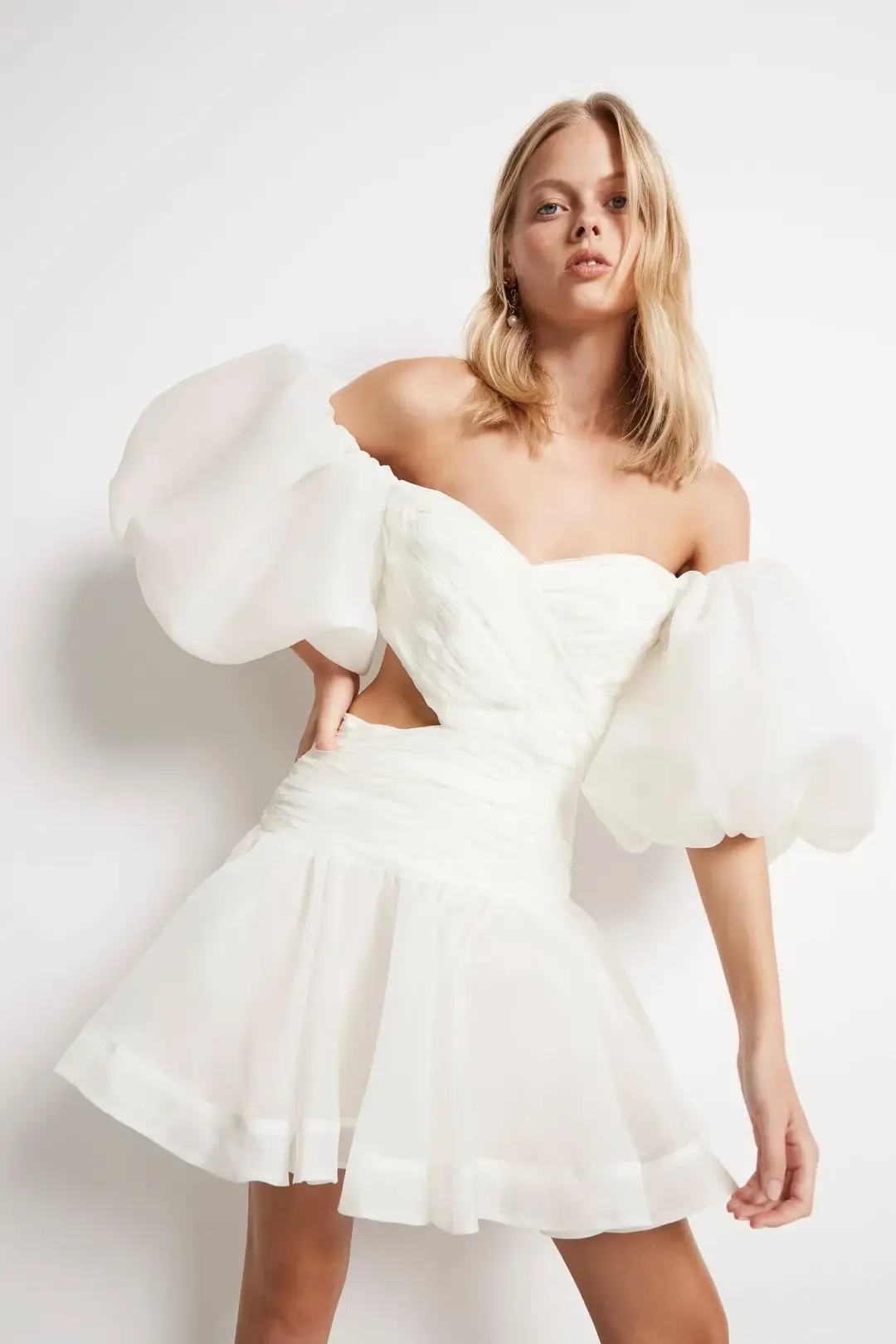 Aje The Myriad Cut Out Mini Dress White Size 4 for rent on The Volte - main image