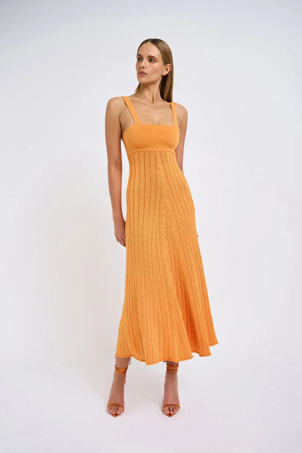 By Johnny Adelita Knit Midi Dress Orange Size 8 / M for rent on The Volte - main image