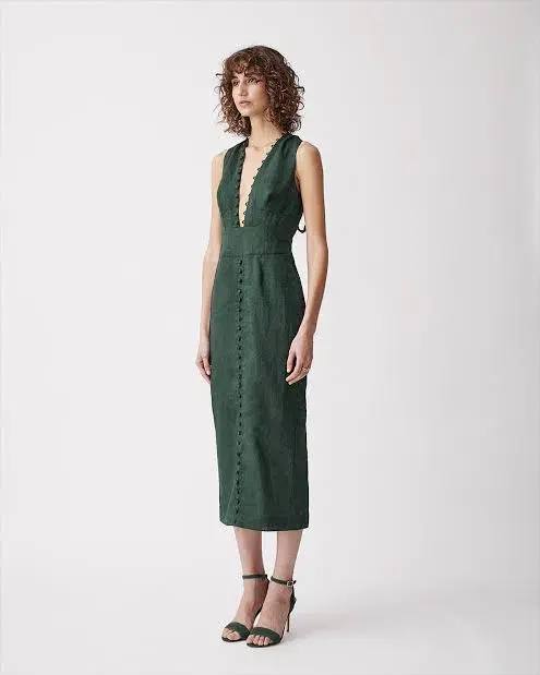 Joslin Studio Midi Dress Olive Green Size AU 12 for rent on The Volte - main image