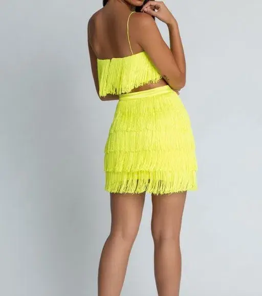 Meshki Sofia Fringe Set Yellow Size M/AU 10 for rent on The Volte - main image