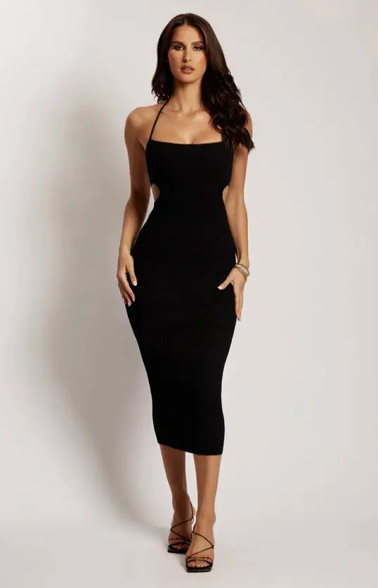 Meshki Halter Knit Midi Dress Black Size S/AU 8 for rent on The Volte - main image