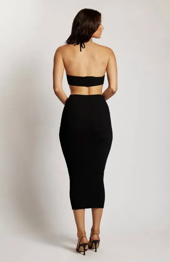 Meshki Halter Knit Midi Dress Black Size S/AU 8 for rent on The Volte - main image