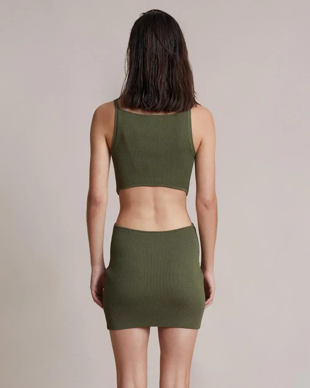 Bec & Bridge Mason Knit Mini Dress Olive Size 8 for rent on The Volte - main image