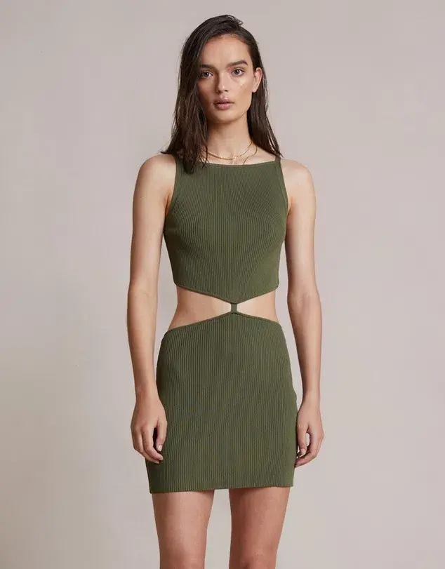 Bec & Bridge Mason Knit Mini Dress Olive Size 8 for rent on The Volte - main image