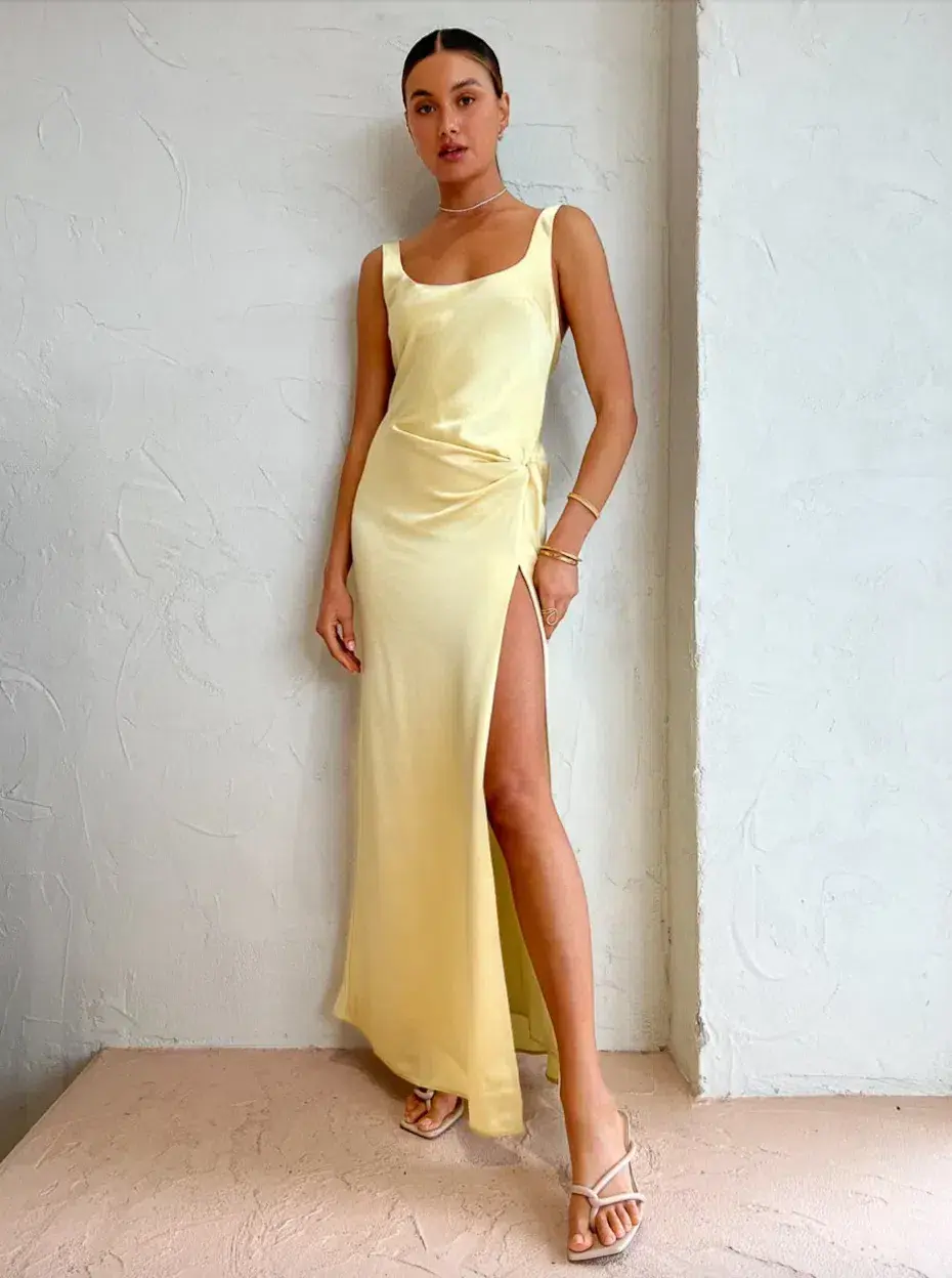 Anna Quan Etta Dress Champagne/Yellow Size 12 for rent on The Volte - main image
