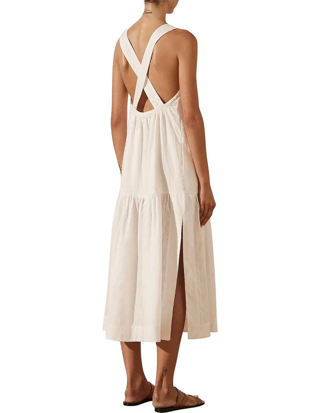 Shona Joy Cosmo Linen Low Back Midi Dress Cream Size 12 for rent on The Volte - main image