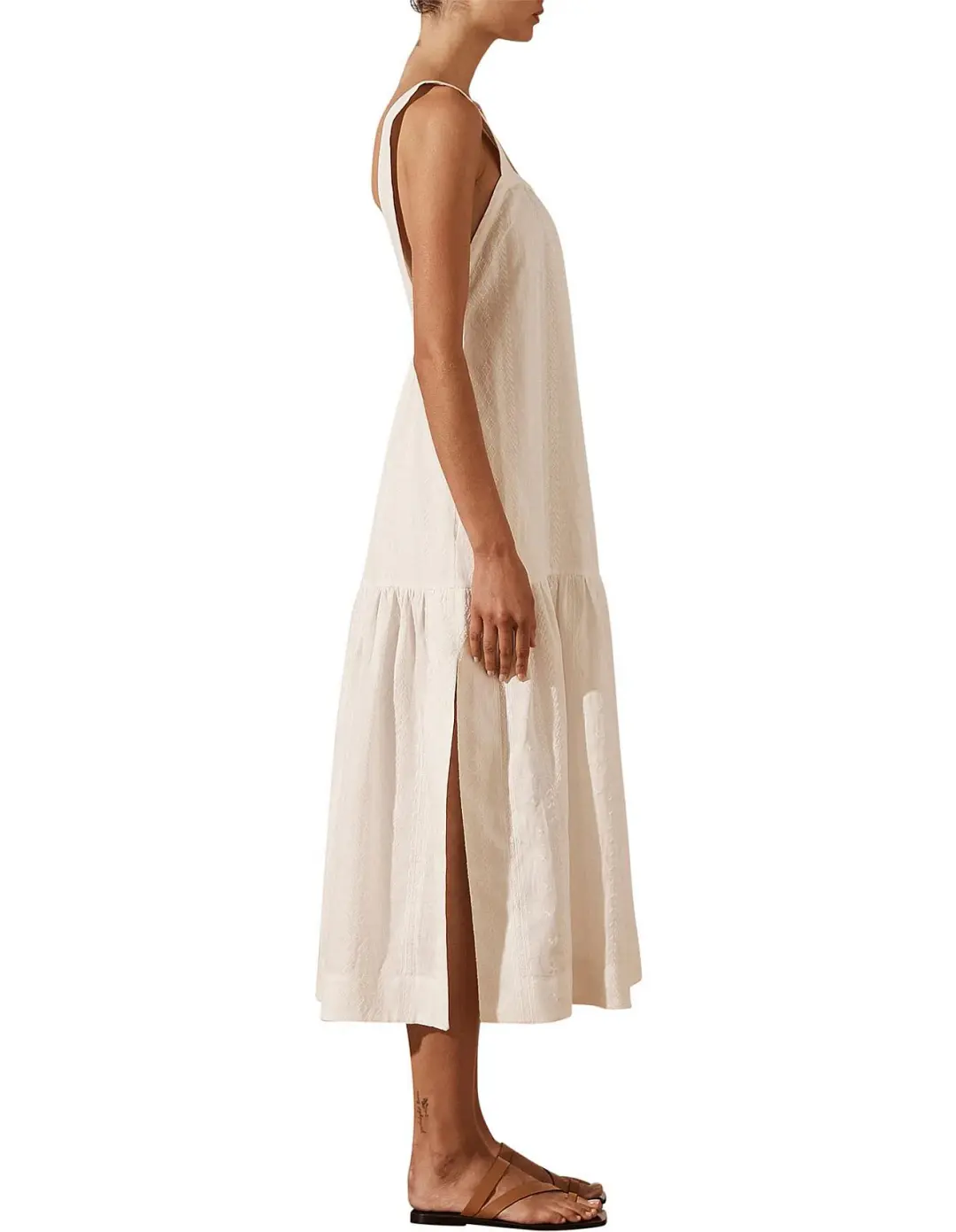 Shona Joy Cosmo Linen Low Back Midi Dress Cream Size 12 for rent on The Volte - main image