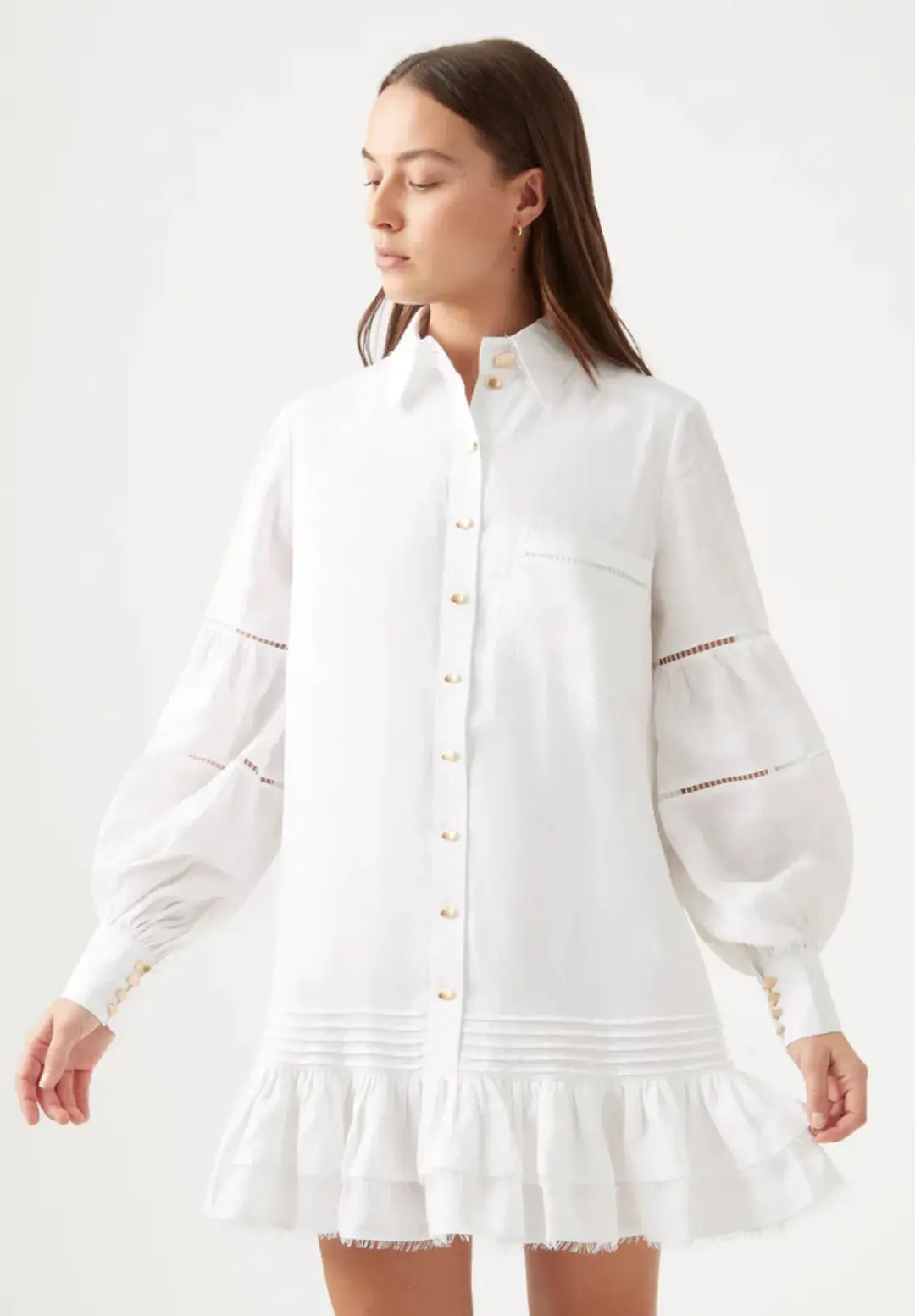 Aje Lotus Shirt Mini Dress White Size 12 for rent on The Volte - main image