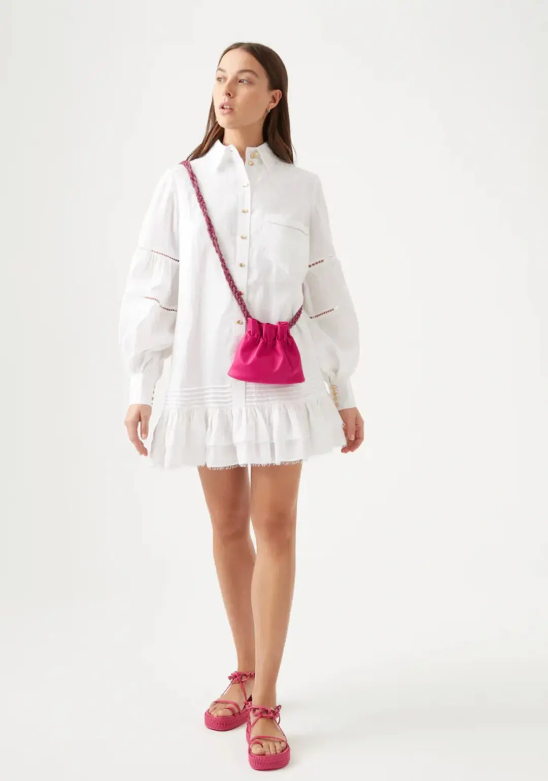 Aje Lotus Shirt Mini Dress White Size 12 for rent on The Volte - main image