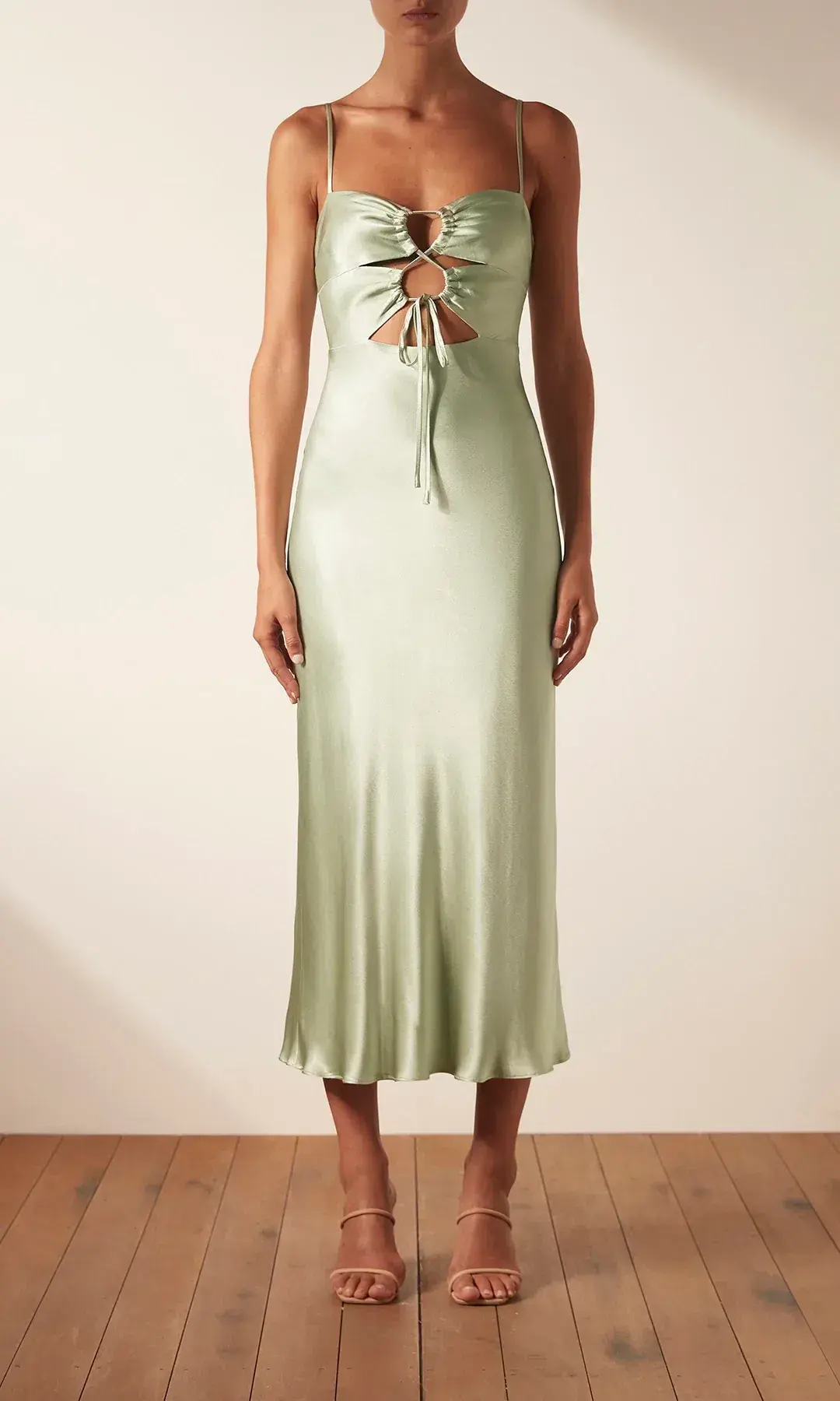 Shona Joy Felicity Lace Up Midi Dress Green Size AU 8 - Image 1