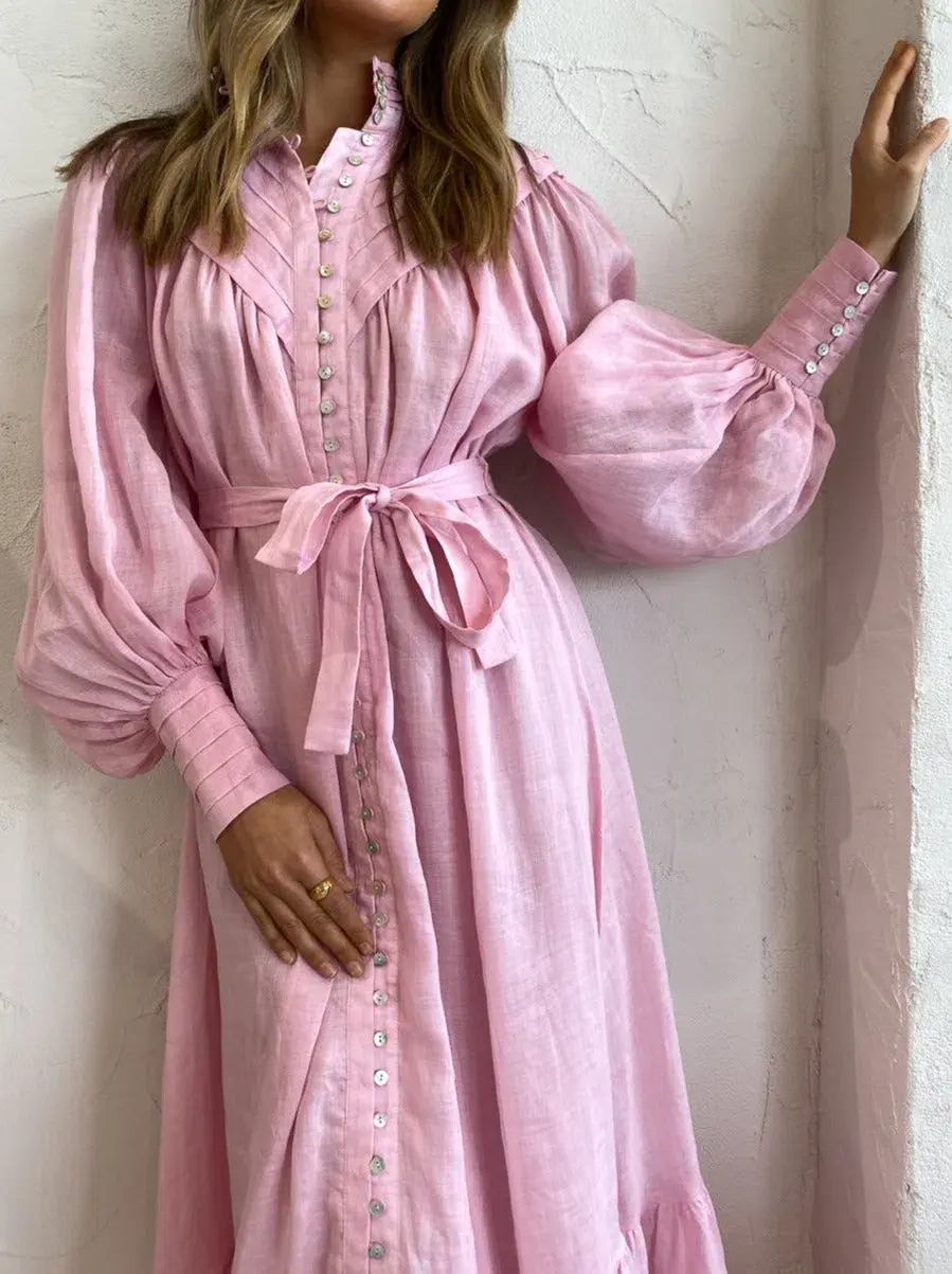 Alemais Halcyon Midi Dress In Candy Pink Size AU 8 for rent on The Volte - main image