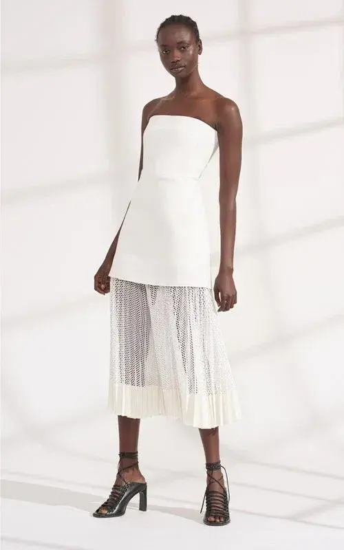 Dion Lee White Strapless Pleated Mesh Midi Length Dress White Size AU 10 for rent on The Volte - main image