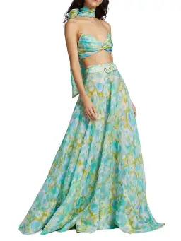 Zimmermann High Tide Twist Crop Bodice And Skirt Set Aqua Ikat Size 1/Au 10 for rent on The Volte - image 1