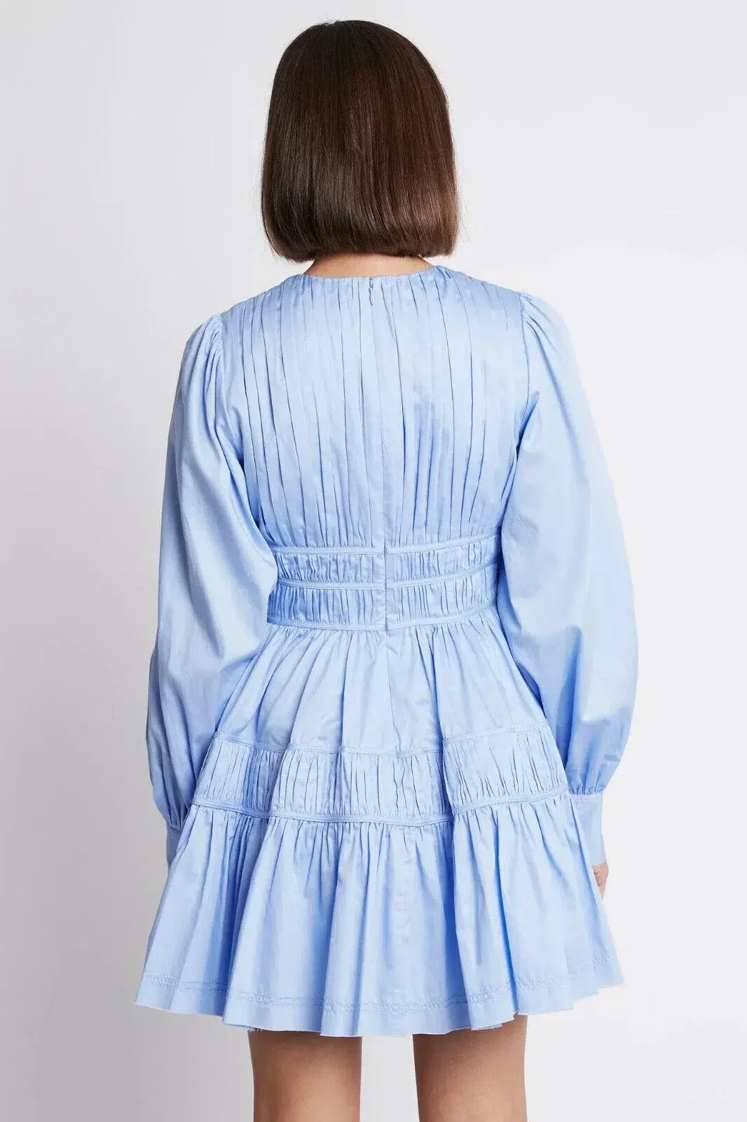 Aje Fallingwater Gathered Mini Dress In Powder Blue Size 8 for rent on The Volte - main image