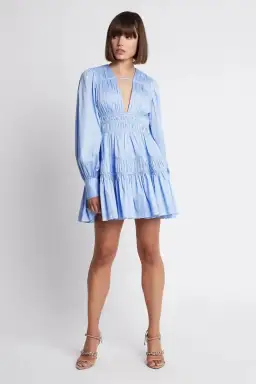 Aje Fallingwater Gathered Mini Dress In Powder Blue Size 8 for rent on The Volte - image 1