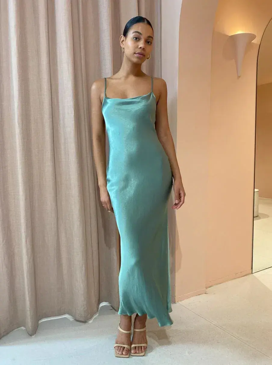 Bec & Bridge Malyka Maxi Slip Dress Moss Green Size 8 for rent on The Volte - main image