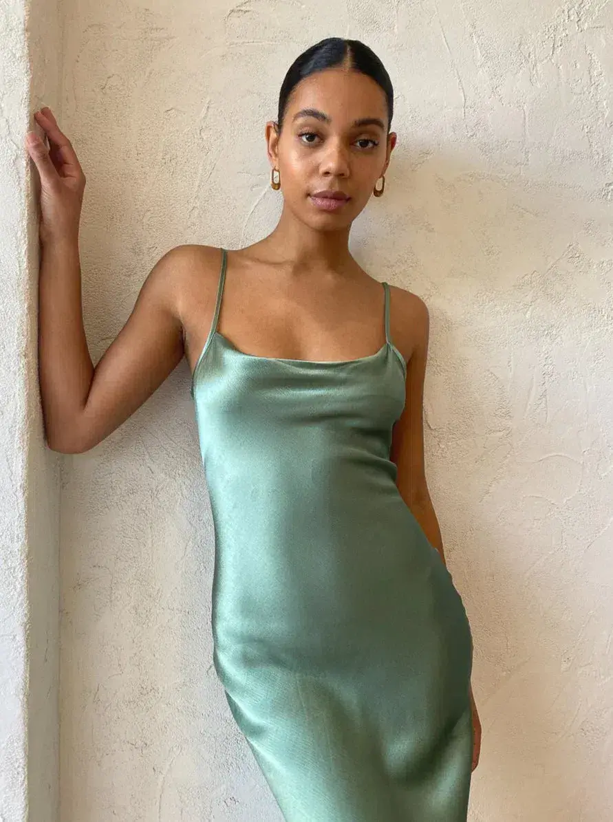 Bec & Bridge Malyka Maxi Slip Dress Moss Green Size 8 for rent on The Volte - main image