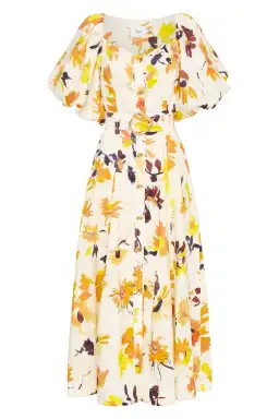 Aje Soleil Belted Midi Dress Pressed Sunflowers Size 10 for rent on The Volte - image 4