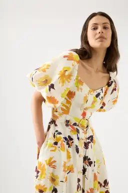 Aje Soleil Belted Midi Dress Pressed Sunflowers Size 10 for rent on The Volte - image 2