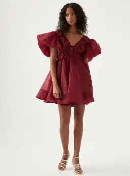 Aje Gretta Organza Mini Dress Burgundy Size 10