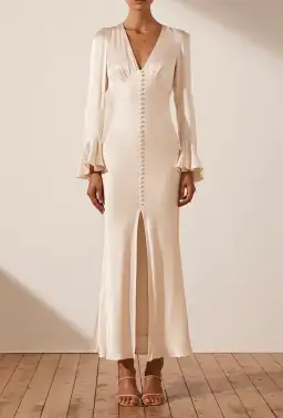 Shona Joy La Lune Frill Cuff Bias Midi Dress Cream Size 8 / S for rent on The Volte - image 1