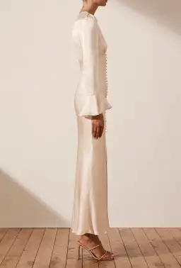 Shona Joy La Lune Frill Cuff Bias Midi Dress Cream Size 8 / S for rent on The Volte - image 2