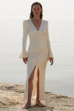 Shona Joy La Lune Frill Cuff Bias Midi Dress Cream Size 8 / S for rent on The Volte - image 3