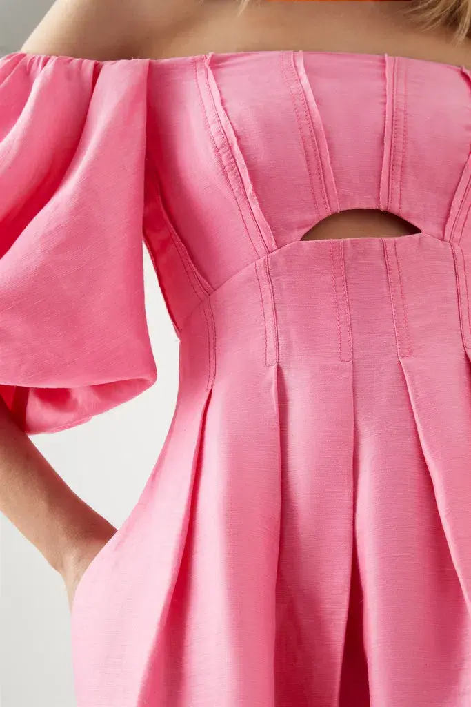 Aje Eugenie Off The Shoulder Midi Dress French Rose Pink Size 10 / M for rent on The Volte - main image