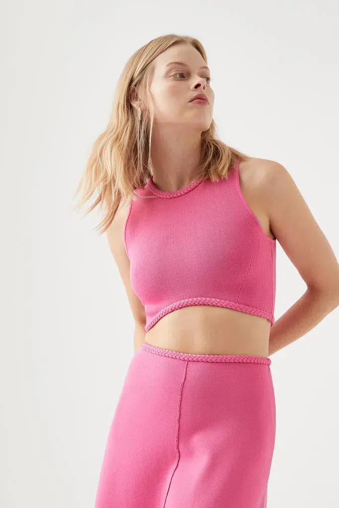 Aje Elm Braided Knit Tank Top Pink Size L / Au 12 for rent on The Volte - main image