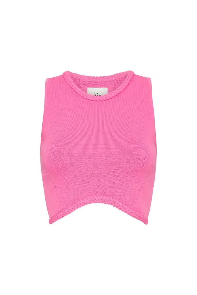 Aje Elm Braided Knit Tank Top Pink Size L / Au 12 for rent on The Volte - main image