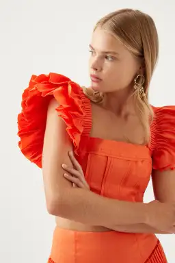 Aje Imagination Frill Sleeve Top Orange Size M / AU 10 for rent on The Volte - image 4