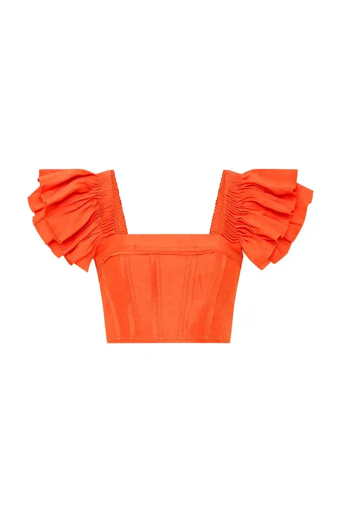 Aje Imagination Frill Sleeve Top Orange Size M / AU 10 for rent on The Volte - main image