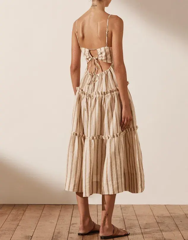 Shona Joy Aries Open Back Tiered Midi Dress Stripe Size 10 for rent on The Volte - main image