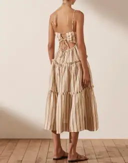 Shona Joy Aries Open Back Tiered Midi Dress Stripe Size 10 for rent on The Volte - image 3