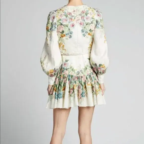 Zimmermann Wavelength Bell Sleeve Mini Dress Floral Size 0 / Au 8 for rent on The Volte - main image